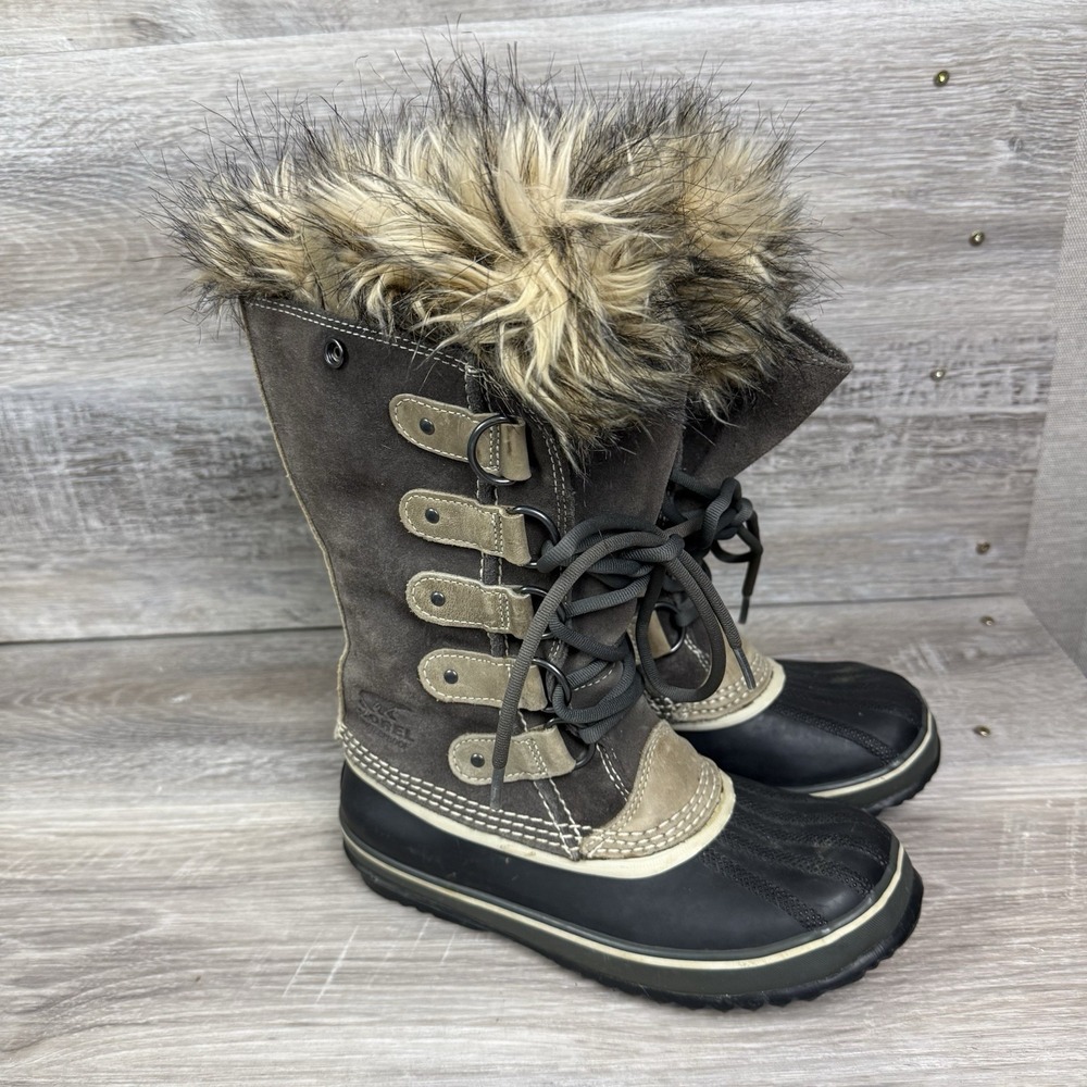 Sorel Joan Of Arctic Tall Womens Sz 6 Brown Waterproof Fur Snow Boot NL1540-051